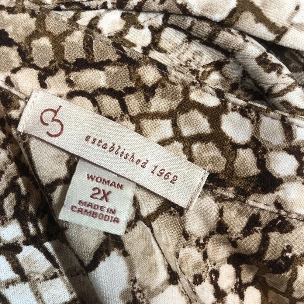 Established‎ 1962 Top Womens 2X Brown Babydoll Tunic Snakeskin Flowy Office Wear